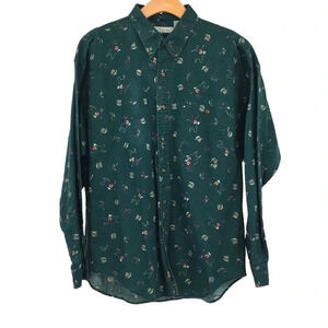 Bugle Boy Company Vintage Green Button Down Shirt Mens XXL Fly Fishing